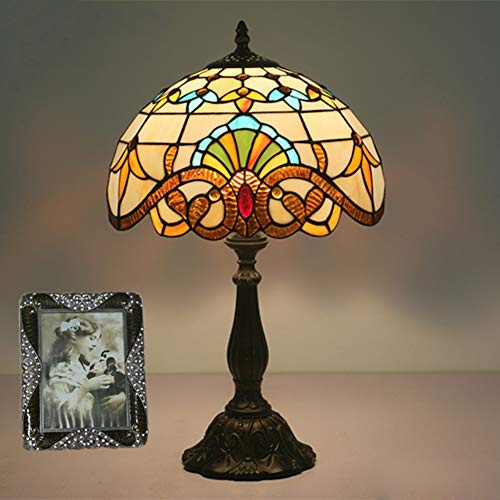 Siunwdiy Abat-Jour Verre Teinté Lampes Table Tiffany Lampe Lecture à Ampoule E27 Lampe Bureau Antique pour Salon Chevet Chambre à Coucher - H19 * W12 Pouces,Metal Base