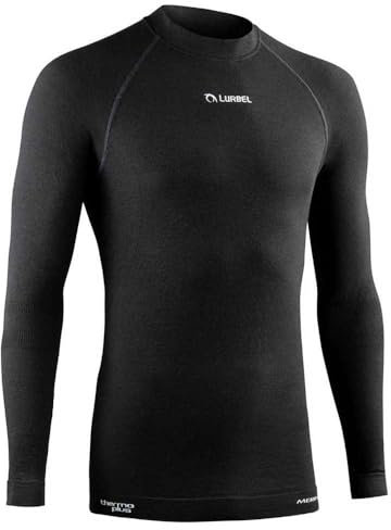 Lurbel Merino Long Sleeves, Camiseta Primera Capa, Camiseta Térmica, Camiseta de Lana Merino, Camiseta Transpirable y Anti-Olor, Camiseta Outdoor, Ropa Interior térmica. (Negro - M)
