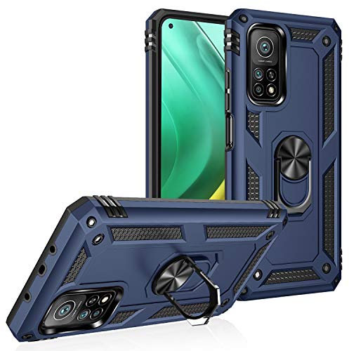 BestST Cover per Xiaomi Mi 10T 5G/10T PRO 5G,+ Vetro Temperato, Custodia per Xiaomi Mi 10T 5G/10T PRO 5G Cover a 360°Girevole Ring Hybrid Armor Bumper TPU Case Protettiva Shell,Blu
