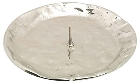 NKlaus Kerzenteller mit Dorn Ø 9cm Messing vernickelt glänzend Kerzenuntersetzer Teller 10589