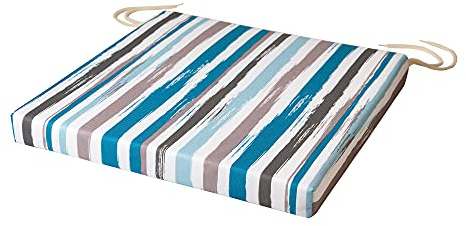 SOFTILLO Patio Chair Cushion with Seat Ties - Indoor and Outdoor Furniture Seating - Water-Resistant Polyester - Kitchen Dining, Lawn & Garden - 50x44x4cm - Stripes