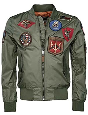 Top Gun Herren Bomberjacke Im Pilotenstil Mit Patches Tg20191053 Olive,3XL