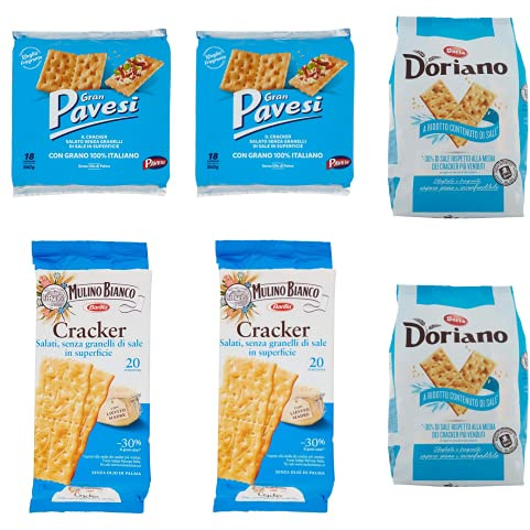 2x Gran Pavesi Crackers mit weniger Salzgehalt 560g + 2x Mulino Bianco Crackers mit weniger Salzgehalt 500g + 2x Doria Doriano Crackers mit weniger Salzgehalt