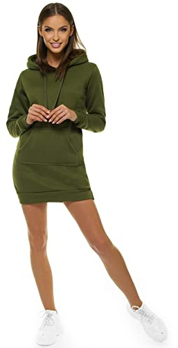 OZONEE Damen Kapuzenpullover Lang Sweatjacke Sweatshirt Farbvarianten Kapuzenjacke Kapuzenpulli Kapuze Langarm Hoodie Sport Style Casual Fitness Training Basic 777/6813B/29 Khaki M