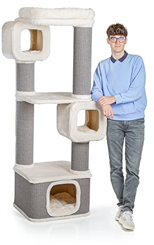 CanadianCat Company | Kratzbaum Ottawa - beige - XXL mit Ø18 cm dicken Sisalsäulen | Katzenhäuschen, Katzenhöhle