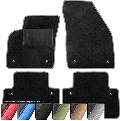 moto-MOLTICO Fußmatten Auto - Velours Autoteppiche passend für Volvo S60 II V60 (2010-2018) - 4-teiliges Set - Schwarze Automatten mit Grauen Ziernähten