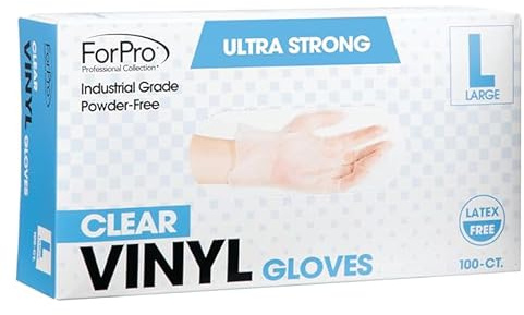ForPro Disposable Vinyl Gloves, Clear, Industrial Grade, Powder-Free, Latex-Free, Non-Sterile, Food Safe, 2.75 Mil. Palm, 3.9 Mil. Fingers, Large, 100-Count