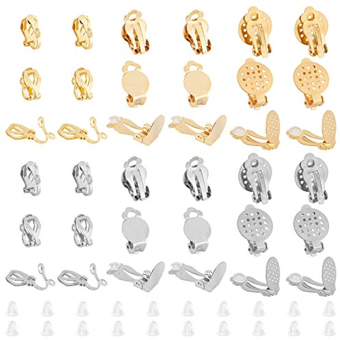 DICOSMETIC 36 Stück 3 Stile 2 Farben 304 Edelstahl Flache Runde Ohrclips klein Nicht Durchdringende Ohrringe Disc Clip On Ohrring Konverter Mit 50 Kunststoff Ohrmuttern Für Ohrringschmuck