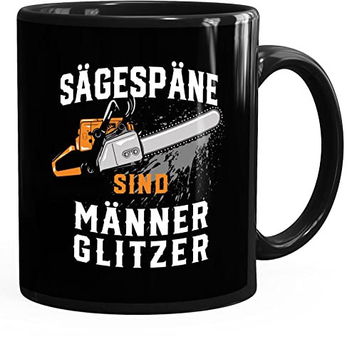 MoonWorks® Kaffee-Tasse Sägespäne sind Männerglitzer Spruch lustig Holz Geschenk für Männer Handwerker Kaffeebecher uni - schwarz Keramik-Tasse