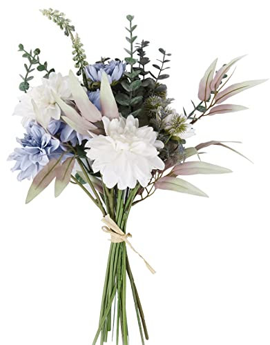 KYYLZ Kunstblumen Künstliche Pflanzen Blumen aus Seide Deko Blumen Seide Hortensien Blumenarrangements Hochzeitssträuße Kernstück für Zuhause Küche Garten Party Festival Dekor(Weiß Blau)