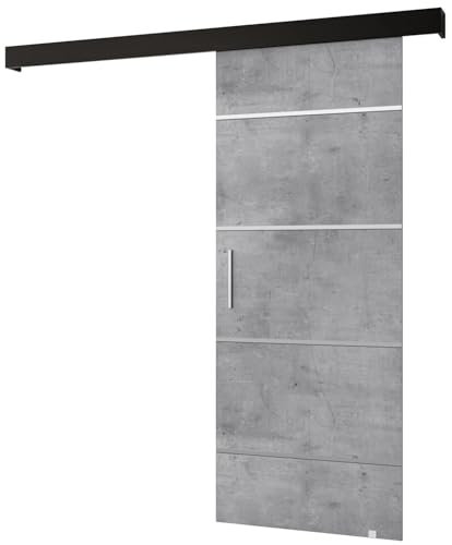 MEBLE KRYSPOL Salwador 4 Schiebetürsystem mit Schienenabdeckung - Zierstreifen - Wandschiebetüren für Innenräume - Loftartige Einbautüren - Solide Konstruktion - 90 x 204 cm - Beton