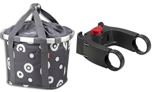 KLICKfix Unisex Fahrradtasche, Bubbles Anthra, 0303BA, 35 x 28 x 5 cm & Lenkeradapter E, Schwarz, One Size Ohne Schloss, 0211EB