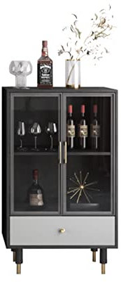 PEVSCO Weinschrank Weinschrankausstellungsschrank mit Glastür und 1 Schublade for Wohnzimmer, Heimbar, Esszimmer Barschrank (Color : Schwarz)