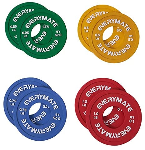 EVERYMATE Rubber Fractional Weight Plates Set Micro Weight Plate Pair of 0.25LB 0.5LB 0.75LB 1 LB for Olympic Barbells for Strength Training Micro Plates Weight Plate