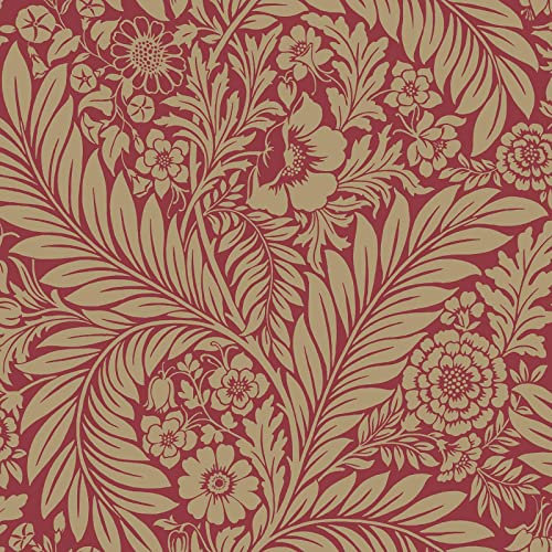 World of Wallpaper Florence Leaf Floral Metallic Wallpaper Red/Gold 725 - Feature Wall Paper for Living Room Bedroom Hallway Lounge