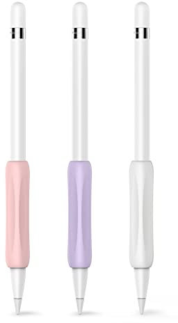 Delidigi 3 Stück Apple Pencil Griff Schutzhülle Silikon Halter Ergonomisches Ärmelzubehör Kompatibel mit Apple Pencil 1. und 2. Generation (Weiß, Rosa, Lila)