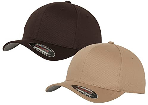 2er Flexfit Unisex Wooly Combed Cap Baseball Caps graue Unterseite S M L XL XXL Basecap Mütze, L/XL, 1x Braun + 1x Stone + 1x HL-Kauf Notizblock