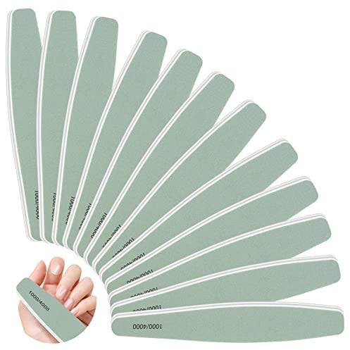 CGBE 12 Pezzi Lime Unghie Professionali, Lime per Unghie 1000/4000 per Unghie Naturali, Liscia e Brillante Le Unghie, Doppia Faccia, Mezza Luna, Lavabili e Riutilizzabili, per Uso Domestico e Salone