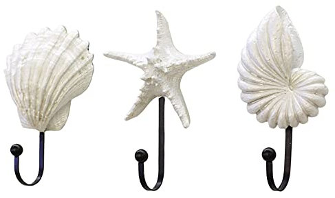 3 Stück Muscheln Kleiderhaken, Kunstharz Wandhaken Vintage Kleiderhaken dekorativer Haken Flurhaken Mantelhaken Seesterne Muscheln Haken zum Aufhängen Wandhaken für Handtücher Mantel Gartenhaken