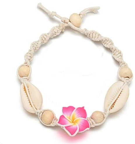 géneric COMSY Réglable Shell Bracelet Cheville Bohême Naturel Cauri Shell Perles Coquillages Cheville Été Plage Pied Chaînes Bijoux pour Femmes Et Adolescentes,Rose Rouge