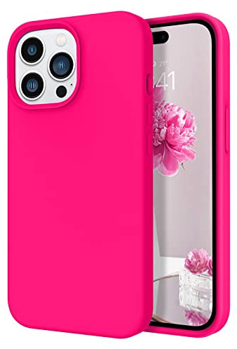 DOMAVER Case for iPhone 14 Pro Max Liquid Silicone, Soft Ultra Slim iPhone 14 Pro Max 6.7 Cover Gel Rubber Shockproof Full Body Protective, Phone Case with Anti-Scratch Microfiber Lining, Hot Pink