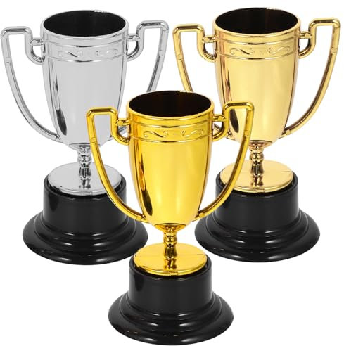 jojofuny 3pcs Mini Plastic Trophy: Gold, Silver, Bronze Mini Award Cups for Sports, Party Decorations, Competitions, Kids Rewards, 8.2 x 4.5 cm