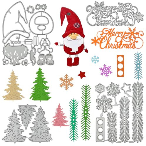 4 Stück Weihnachts-Stanzformen für Kartenherstellung, FineGood Merry Christmas Santa Stanzformen, DIY-Weihnachtsbaum, Metall-Stanzschablonen, Basteln für Album, Scrapbooking, Kartendekoration