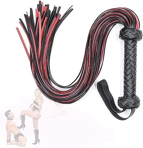 MOLUCI Látigo de Cuero PU Rojo y Negro para Caballos - Látigo de Cuero exótico, Rojo y Negro