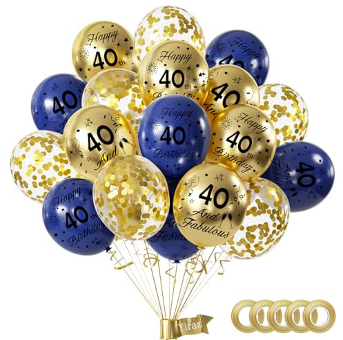 Yiran Luftballons 40 Geburtstag Deko, 15 Stück 40.Geburtstag Junge Mädchen Blau Gold Deko, Happy Birthday Ballons Blau Gold Deko, Deko 40.Geburtstag Konfetti Luftballons, Birthday Party Deko