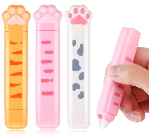 Bewudy 3 Stück 2in1 Korrekturroller und Klebebandroller, Doppelkopf Katzenpfoten Korrekturmaus Kleberoller, Correction Tape Aesthetic Mini für Sammelalbum DIY Studenten Büro Heimbüro Schule(3 Farben)