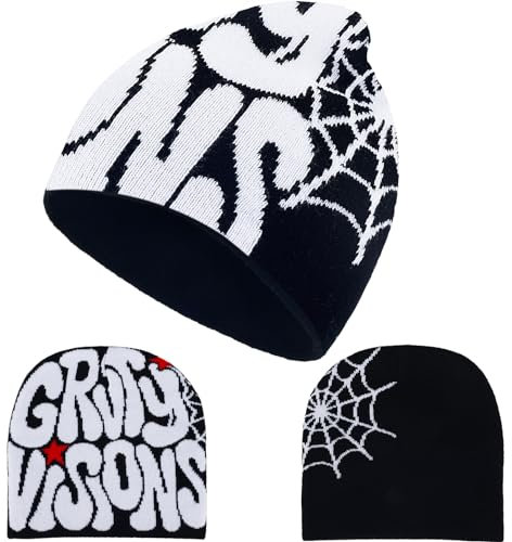 Lestp Y2k Mütze Beanie Herren Damen Spider Beanie Y2k Zubehör Stuff Schwarz Doppelschicht Strickmütze Acryl Qualität Cap Warme CapY2k Beanies Damen, Schwarz, 1