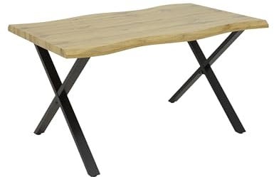 Hela Tische, Esstisch Gerda, Tischplatte 46mm Baumkantenoptik in Wildeiche, X-Gestell Metall Schwarz, 140x90cm