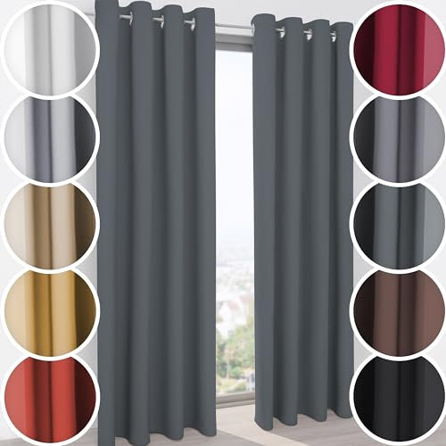 Schuette® Verdunklungsvorhang mit Ösen ● Century Black: Shadow Touch (Grau) ● 130x230cm Breite x Höhe (1 Stück) ● Blackout Vorhang Verdunkelung Knitterfrei Pflegeleicht Gardine Thermo Blickdicht