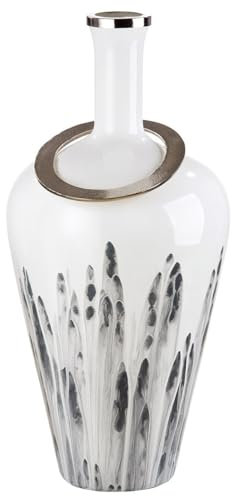 Gilde Glas Vase Statuario grau/weiß, mit Ring aus Aluminium H: 67 cm B: 35 cm T: 35 cm 39337