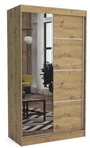 Brent - Kleiderschrank mit Spiegel Tom, 120cm Breit, Schlafzimmerschrank mit 1 Kleiderstange und Einlegeböden für Kleidung, Kleiderschrank Artisan Eiche