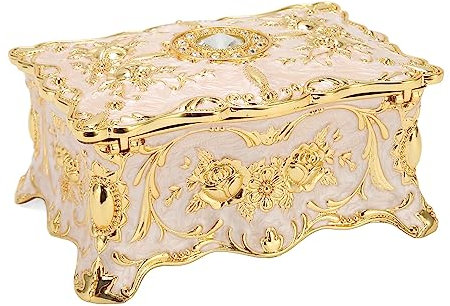 YUYTE Schmuckkästchen, Dekorative Aufbewahrungsbox für Damen und Mädchen, Vintage-Schmuckkästchen, Vintage-Schmuckkästchen, Weiß-Goldener Rand, Rechteckig. Vintage-Schmuckkästchen,