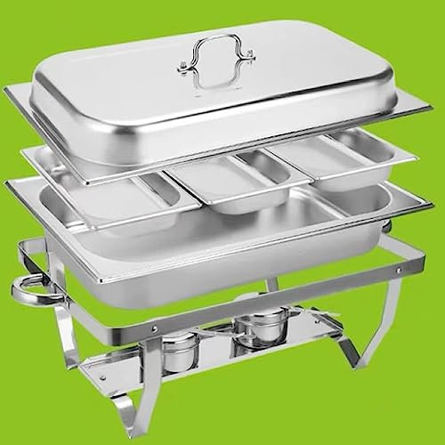 Piastra elettrica per buffet in acciaio inox, con vassoio riscaldante in acciaio inox, vassoio riscaldante in acciaio inox, set per buffet con pentole calde, scaldavivande con coperchio in acciai