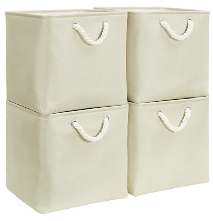 Mangata Cube Storage Boxes 30x30x30cm, Fabric Storage Basket for Cupboards, Shelves, Closet, Light Beige (Collapsible, 3 Pack)