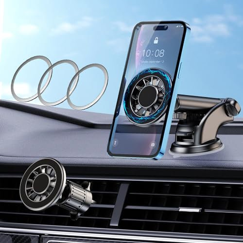 Qianyou Handyhalterung Auto Magnet, Universale 360° Drehbar Verstellbare Magnetische KFZ Handy Halterung Autos,Windschutzscheibe Armaturenbrett Saugnapf Autohalterung für iPhone Samsung Huawei Phone