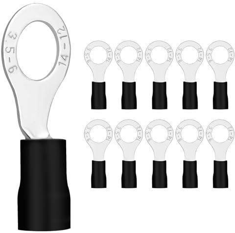 10x Ringkabelschuhe 2,5-4 mm² schwarz Loch-Ø M6 Kabelschuhe Quetschverbinder Teillisoliert PVC Kabel-Verbinder aus Kupfer verzinnt