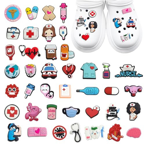 BORISCA 40/82 PCS Nurse Doctor Accesorios para Shoes, DIY Sandalia Decoraciones PVC Waterproof Adornos Medical Care Series Coloured Unisex Decoracion para Zuecos, Mujeres y Hombres (40)