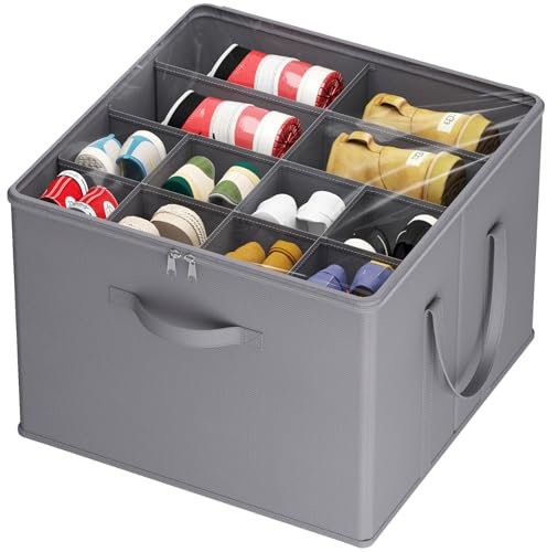 Lifewit Organizador de almacenamiento de zapatos para armario, se adapta a 12-16 pares, contenedores de almacenamiento grandes con cubierta transparente y asas reforzadas, contenedores de
