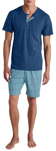 CALIDA Relax Imprint Kurz-Pyjama, Schlafanzug Herren, 100% Baumwolle, pflegeleicht, elastisch & formstabil, in Single Jersey Pottery Blue 46-48