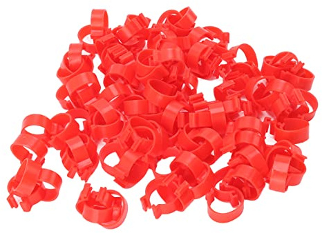 HWGING 100 Stück Geflügel-Schnallenfüße-Ring, Geflügel-Fußringe, PP-Kunststoff, Wiederverwendbare Hühner-, Enten- und Gänsebeinbänder Zur Identifizierung (Rot) (25mm)