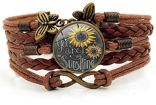 Montesy You are My Sunshine Lederarmband, mehrlagig, Retro-Schmuckarmband, breite Schnalle, Armreif für Damen, as the pic show, Legierung und Glasplatte, Kein Edelstein