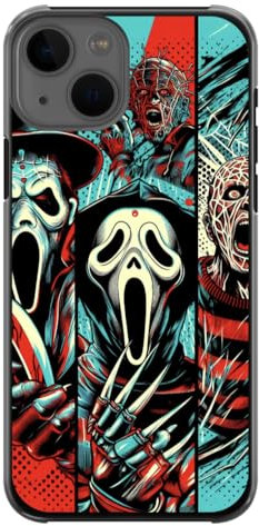 EZB Scream Freddie Krueger Pinhead Horror Themed Phone Case Compatible with iPhone | Flexible Shock Absorbent Unique Pop Art Phone Cover | Horror Characters (iPhone 14) Blue