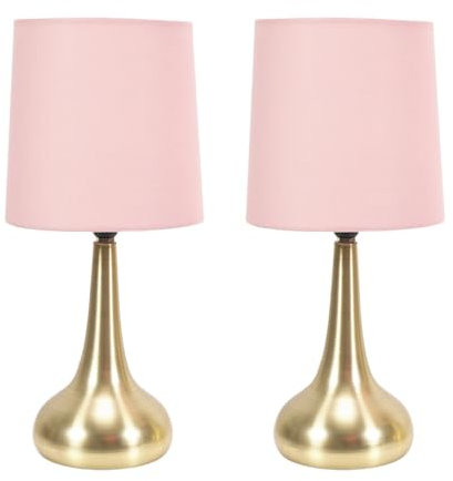 ValueLights | Brushed Gold Teardrop Touch Dimmer Table Lamps with Blush Pink Shade | Home Décor, Bedside & Desk Lamp | Includes Bulb