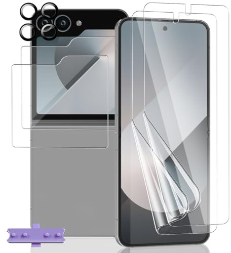 Yieehhow [2+2+2 Pièces] Protection D'écran pour Samsung Galaxy Z Flip 6 5G, HD Souple TPU Film et Verre Trempé Protection Écran Arrière et Protecteur Caméra, Protection Film pour Galaxy Z Flip 6 5G