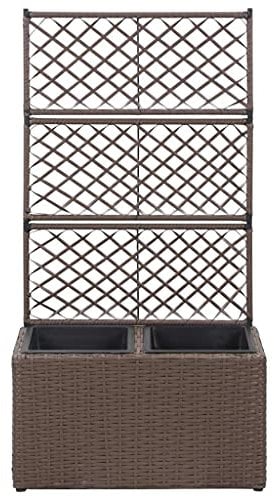 prissent Gartenvase Pflanzenbett mit Rankgitter Hochbett Blumenkasten für den Außenbereich zur Dekoration von Garten, Balkon oder Terrasse, wetterfest, funktionales Design, braun, 58 x 30 x 107 cm