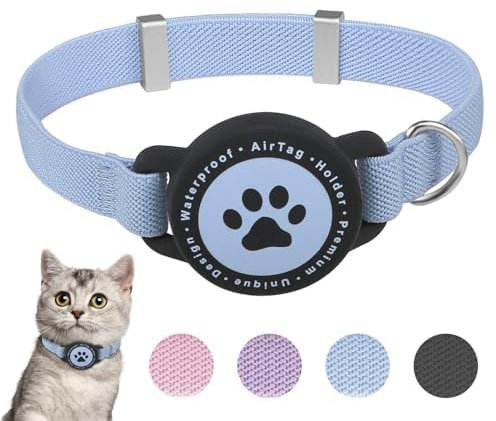 Airtag Katzenhalsband, Dehnbares Kätzchenhalsband mit Apple Air Tag Halterung, Leicht und Bequem, Ultra Elastische GPS Katzenhalsbänder für Katzen, Kätzchen und Welpen [Blau]